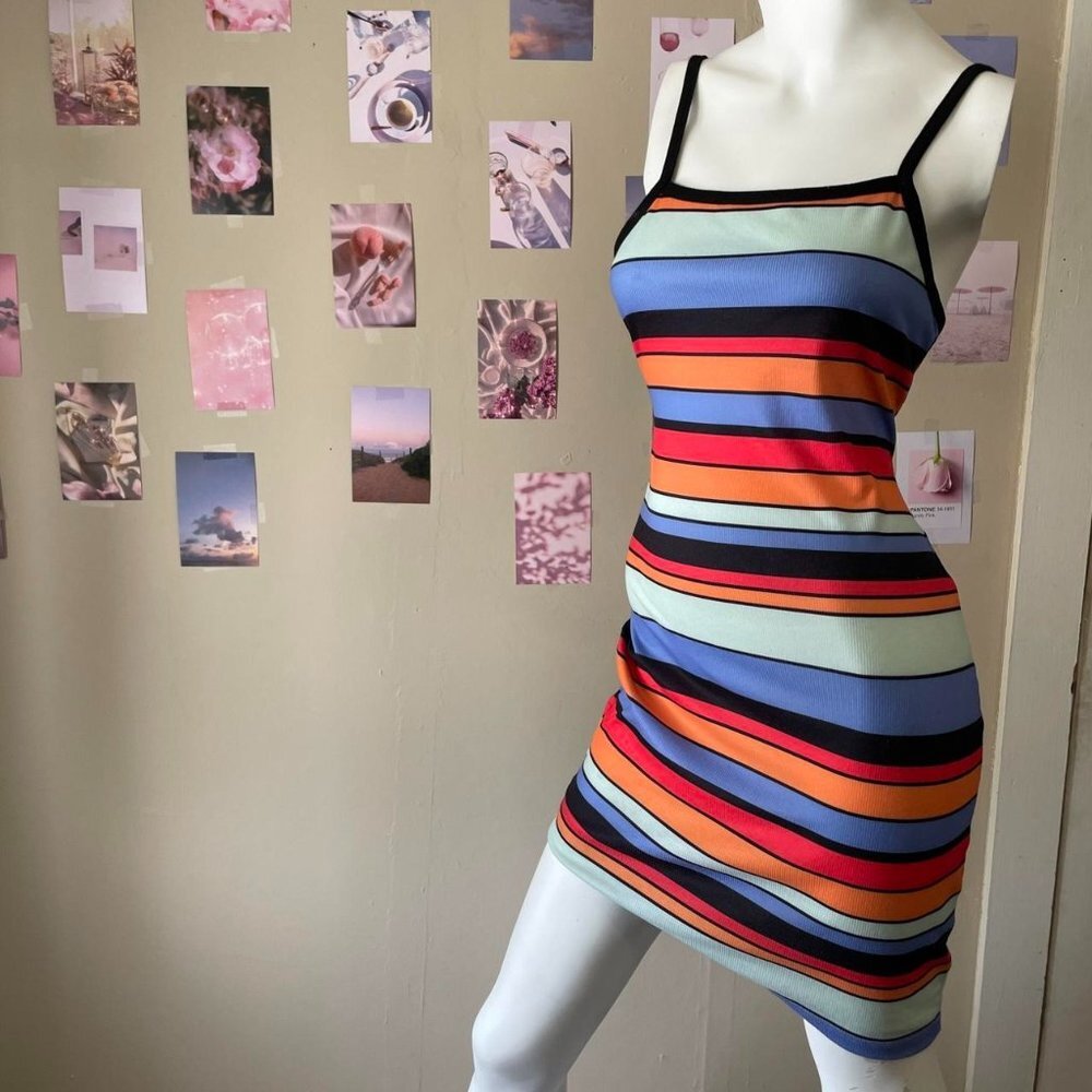 Multicolor Striped Spaghetti Strap Dress